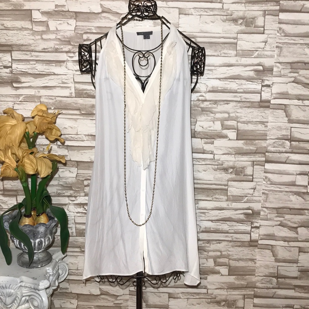 VINCE Large ruffle front silk sleeves tunic /top - Picture 4 of 11
